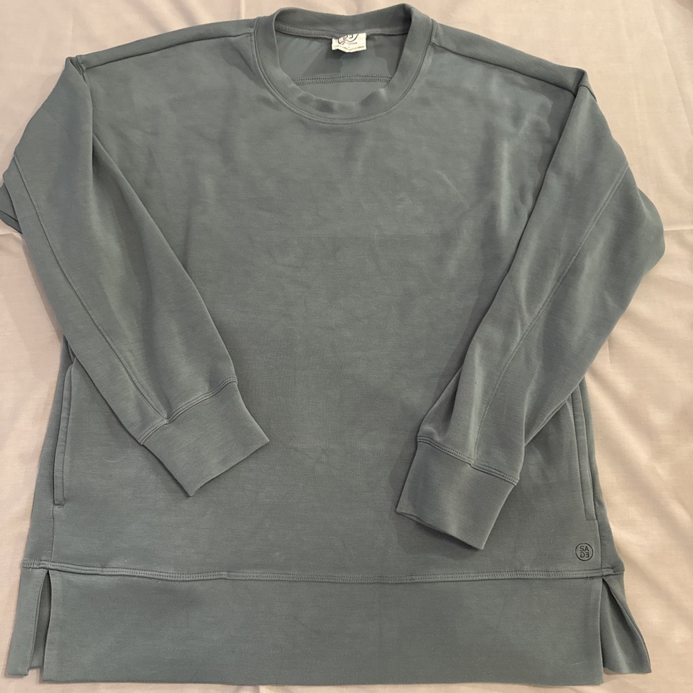 Sage Collective Top Long Sleeved Pullover Dusty Teal Crew Neck Tunic Size M